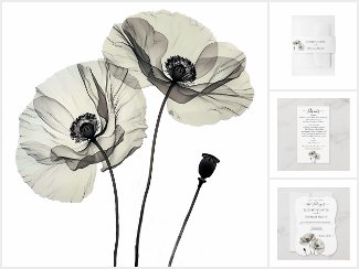 Simple Elegant Minimalism Black and White Poppies