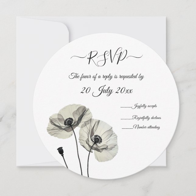 Simple Elegant Minimalism Black and White Poppies  Invitation (Front)