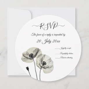 Simple Elegant Minimalism Black and White Poppies  Invitation
