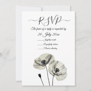 Simple Elegant Minimalism Black and White Poppies Invitation