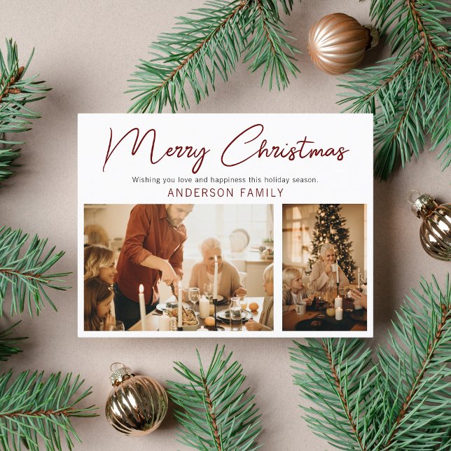 Simple Elegant Minimalist 2 Photo Merry Christmas Holiday Postcard (Creator Uploaded)