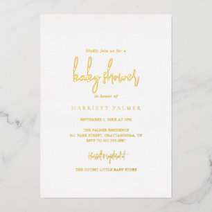 Simple Elegant Minimalist Baby Shower Gold Foil Invitation