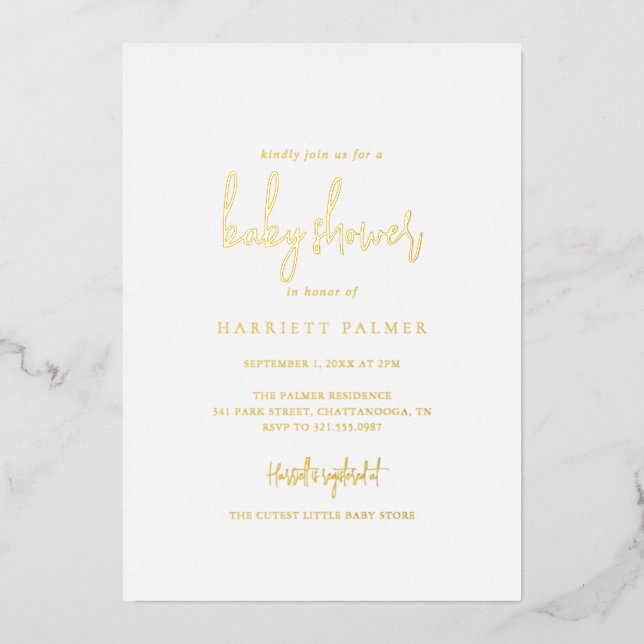 Simple Elegant Minimalist Baby Shower Gold Foil Invitation (Front)
