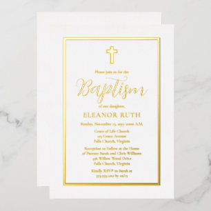 Simple Elegant Minimalist Baptism Foil Invitation