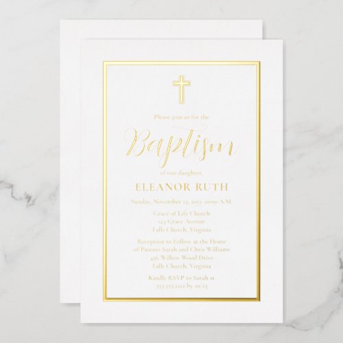 Simple Elegant Minimalist Baptism Foil Invitation