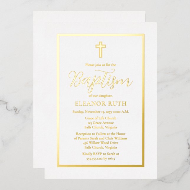 Simple Elegant Minimalist Baptism Foil Invitation (Front/Back)