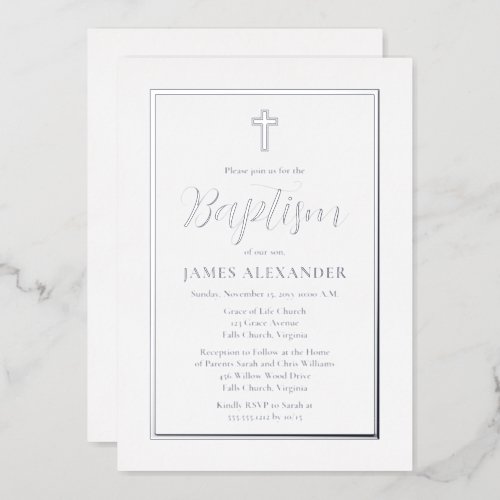 Simple Elegant Minimalist Baptism Foil Invitation