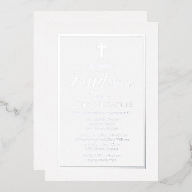 Simple Elegant Minimalist Baptism Foil Invitation (Front/Back)
