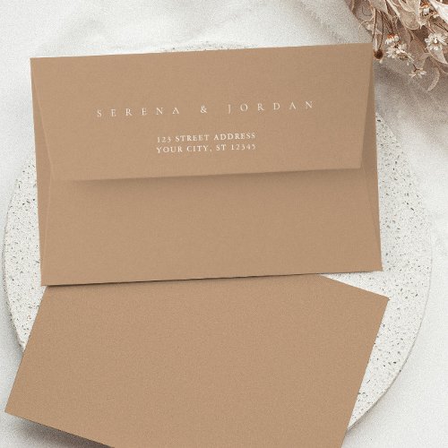 Simple Elegant Minimalist Beige Tan Wedding Envelope