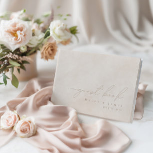 Simple Elegant Minimalist Beige Wedding Guest Book