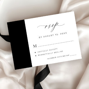 Simple elegant minimalist black and white wedding RSVP card