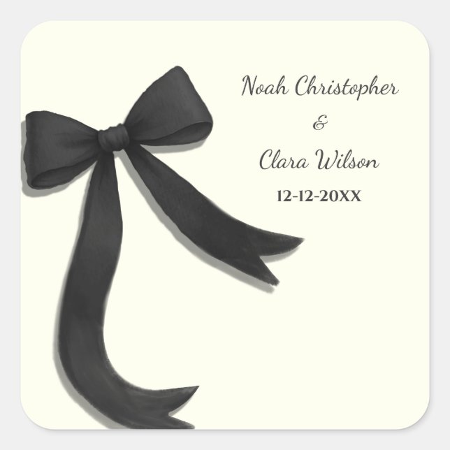 Simple Elegant Minimalist Black Bow Classic Square Sticker (Front)