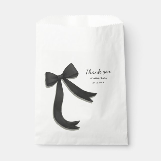 Simple Elegant Minimalist Black Bow Favor Bag (Front)