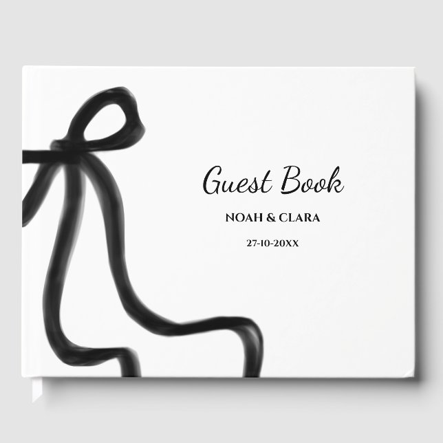 Simple Elegant Minimalist Black Bow Guest Book (Front)