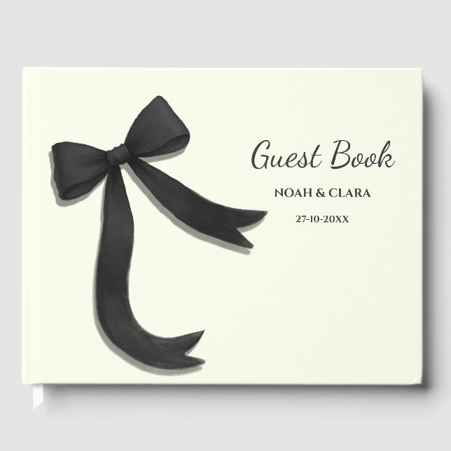 Simple Elegant Minimalist Black Bow Guest Book (Front)