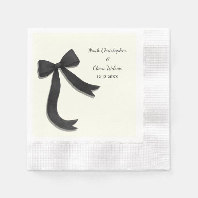 Simple Elegant Minimalist Black Bow Napkins (Front)