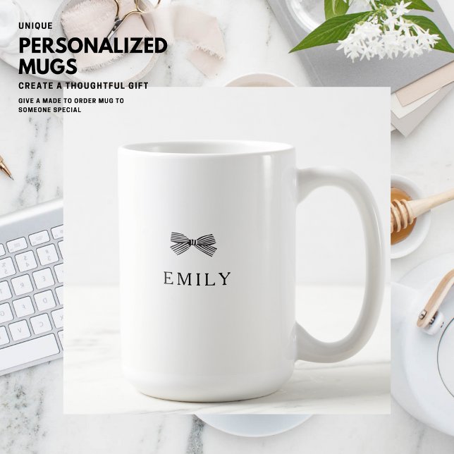 Simple Elegant Minimalist Black Bow Personalized Coffee Mug (Creator Uploaded)
