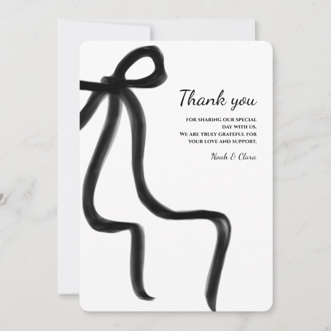 Simple Elegant Minimalist Black Bow Thank You Card (Front)