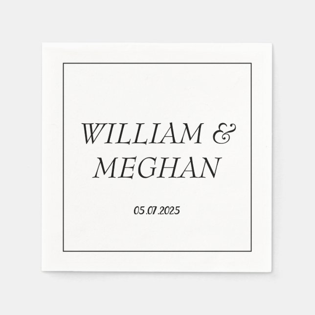 Simple Elegant Minimalist Black Script Wedding  Napkins (Front)