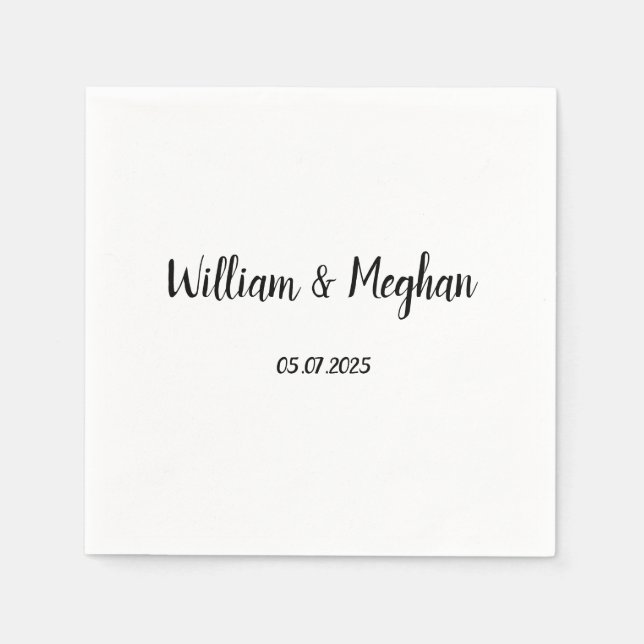 Simple Elegant Minimalist Black Script Wedding Napkins (Front)