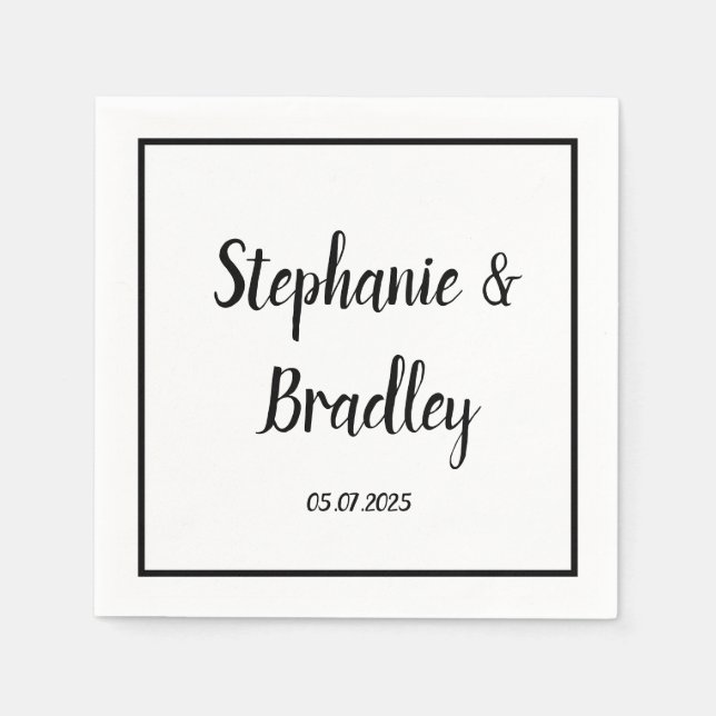 Simple Elegant Minimalist Black Script Wedding  Napkins (Front)