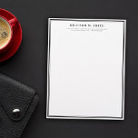 Simple Elegant Minimalist Black White Letterhead<br><div class="desc">Professional letterhead in white with black frames where you can add your name and contact information in elegant letters.</div>