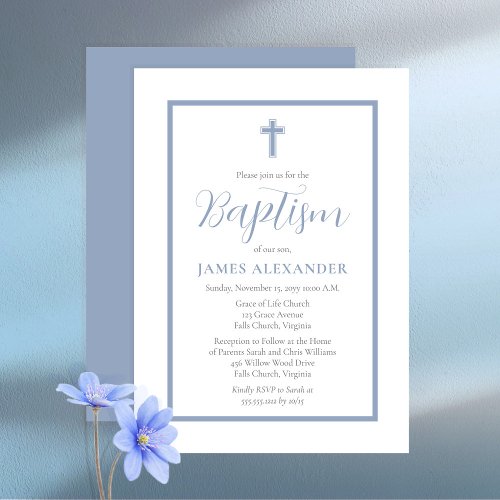 Simple Elegant Minimalist Blue Boy Baptism Invitation