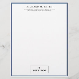 Simple Elegant Minimalist Blue White With Logo Letterhead