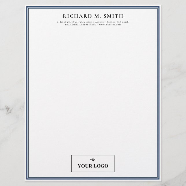 Simple Elegant Minimalist Blue White With Logo Letterhead (Front)