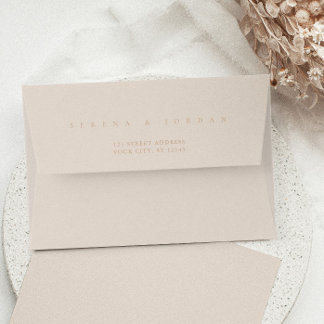 Simple Elegant Minimalist Blush Pink & Tan Wedding Envelope