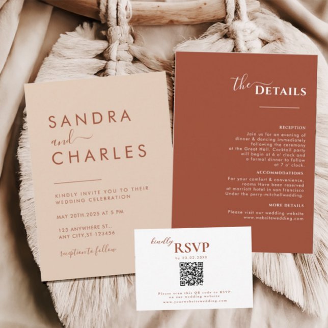 Simple Elegant Minimalist Boho cute Terracotta Invitation (Creator Uploaded)