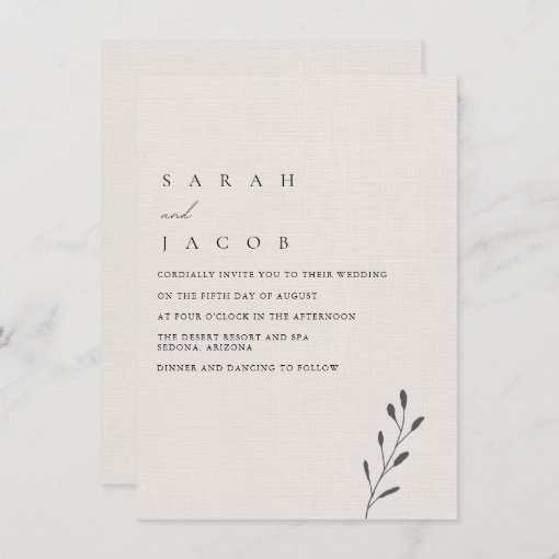 Simple Elegant Minimalist Botanical Wedding Invitation | Zazzle