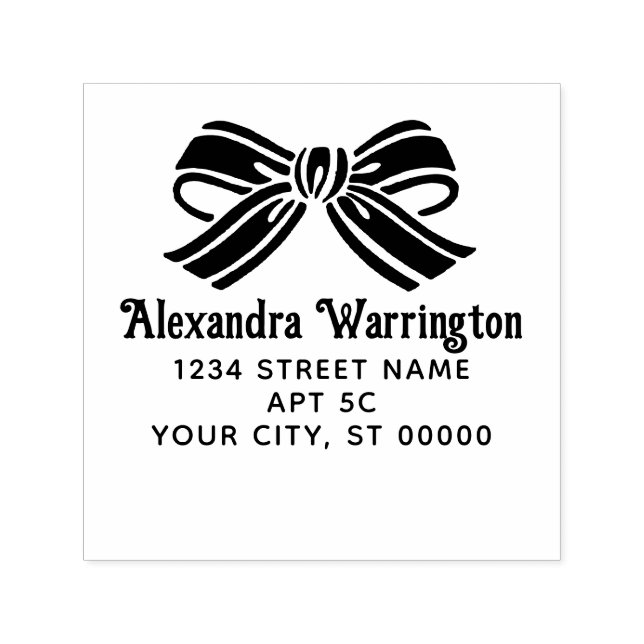 Simple Elegant Minimalist Bow #5 Name Ret Address Self-inking Stamp (Design)