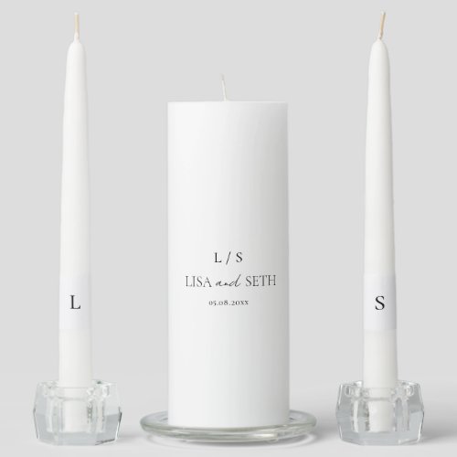 Simple Elegant Minimalist Classic Monogram Wedding Unity Candle Set