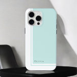 Simple Elegant Minimalist Color Block with Name iPhone 15 Pro Max Case<br><div class="desc">For a clean look that conveys a sense of elegance and classic minimalist styling this modern color block design in light aqua/robin egg blue and white has a text template to personalize with your name on the lower left corner. Lots of matching products are available in this design to coordinate...</div>