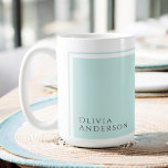 Simple Elegant Minimalist Color Block with Name Coffee Mug<br><div class="desc">This coffee mug design conveys a sense of elegance and classic minimalist styling with its modern color block design elements in light aqua/robin egg blue. The text template for this design includes your name on the lower left corner. This mug is available in several different sizes. Shown here in the...</div>
