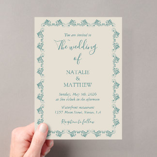 Simple Elegant Minimalist Damask Ornament Wedding Acrylic Invitations