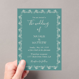 Simple Elegant Minimalist Damask Ornament Wedding Acrylic Invitations
