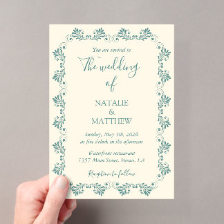 Simple Elegant Minimalist Damask Ornament Wedding Acrylic Invitations