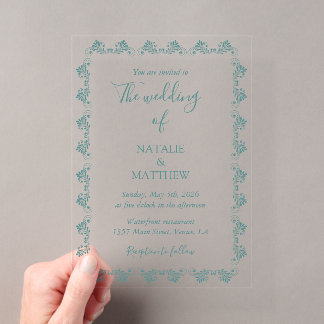 Simple Elegant Minimalist Damask Ornament Wedding Acrylic Invitations