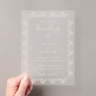 Simple Elegant Minimalist Damask Ornament Wedding Acrylic Invitations