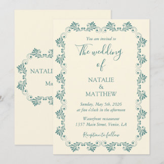 Simple Elegant Minimalist Damask Ornament Wedding Invitation