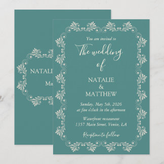 Simple Elegant Minimalist Damask Ornament Wedding Invitation