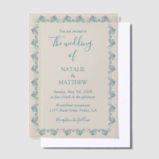 Simple Elegant Minimalist Damask Ornament Wedding Vellum Invitations