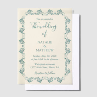 Simple Elegant Minimalist Damask Ornament Wedding Vellum Invitations