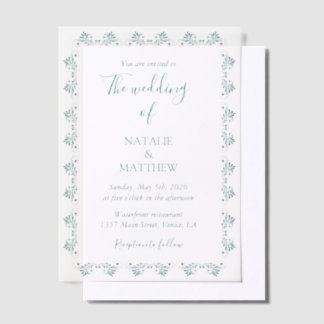 Simple Elegant Minimalist Damask Ornament Wedding Vellum Invitations