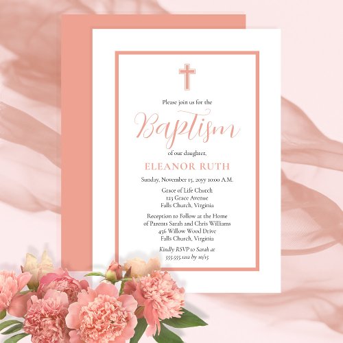 Simple Elegant Minimalist Dk Blush Pink Baptism Invitation