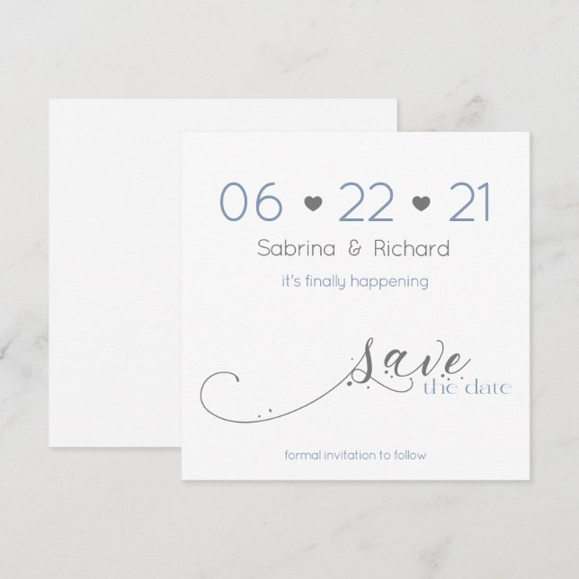 Simple Elegant Minimalist Dusty Blue Save the Date Invitation (Front/Back)