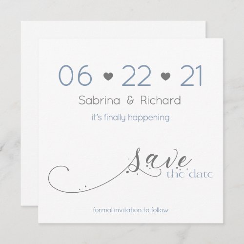 Simple Elegant Minimalist Dusty Blue Save the Date Invitation