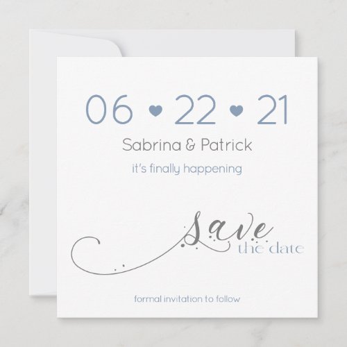Simple Elegant Minimalist Dusty Blue Save the Date Invitation